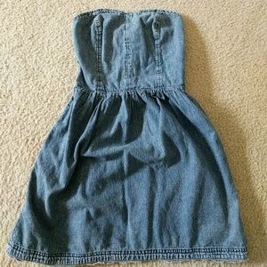 Denim acid washed strapless dress